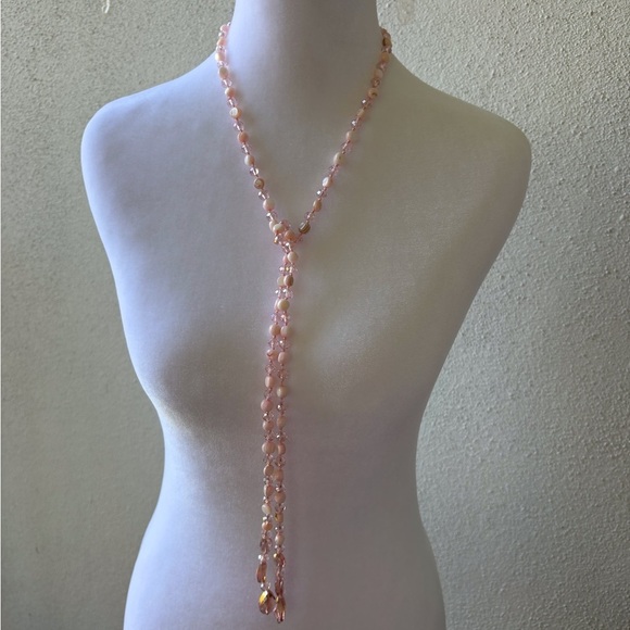 Beaded Long Wrap Necklace Matching 3 Beaded Bracelets Pink Party Barbie Fairy - Picture 2 of 7